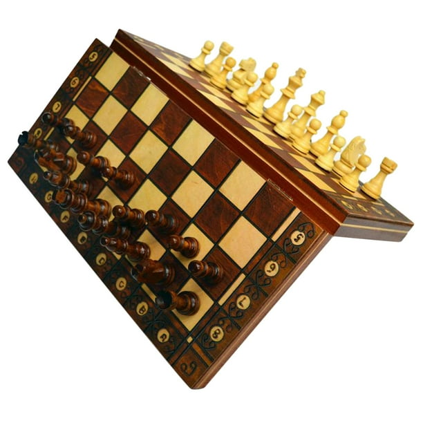 HEEPDD Jeu d'échecs Pliant en Bois 3 en 1, Jeu de Backgammon en Bois, Portable pour Enfants et Adultes, Taille 29,3 Cm