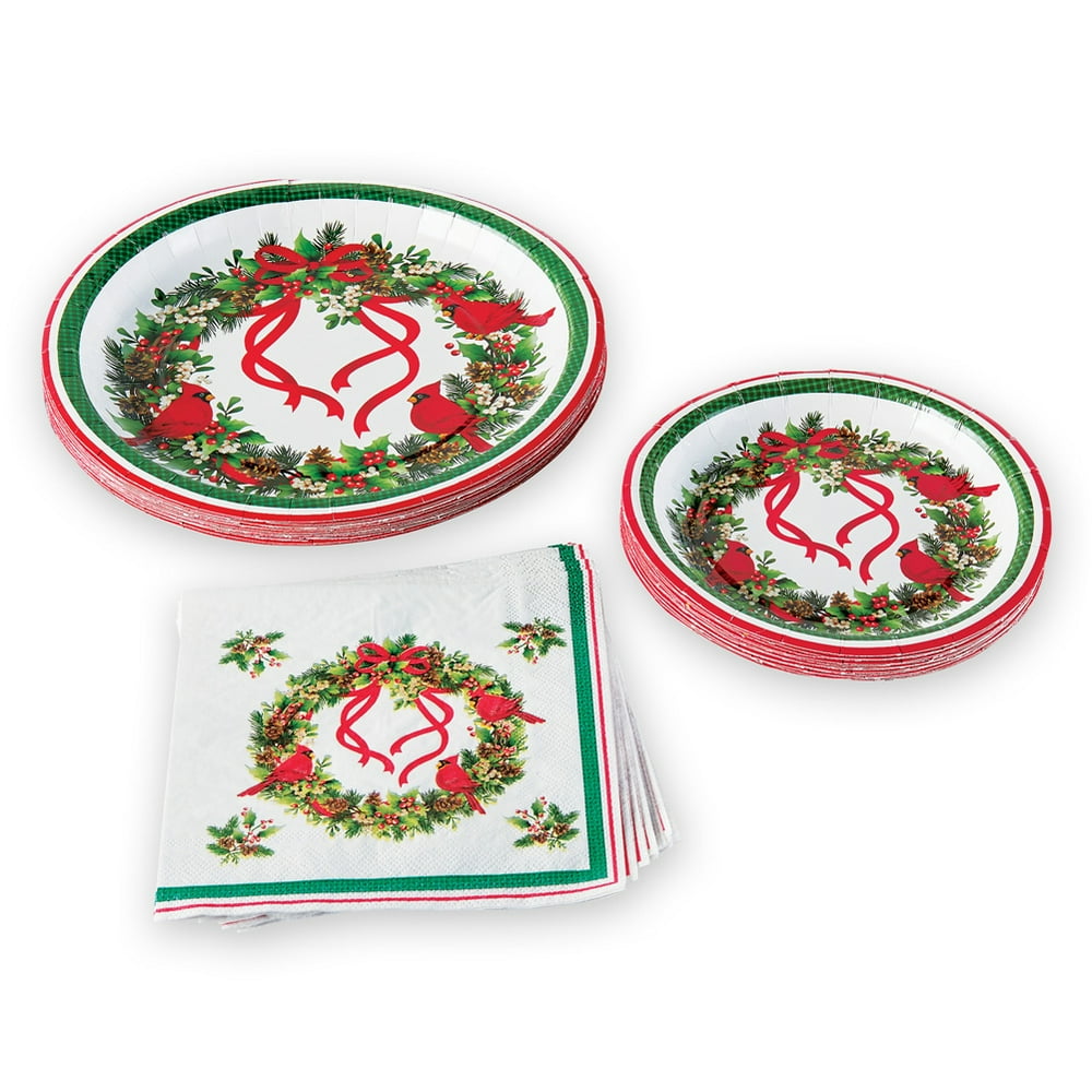 Christmas and Winter Paper Dining Set, Large and Small Plates, Napkins