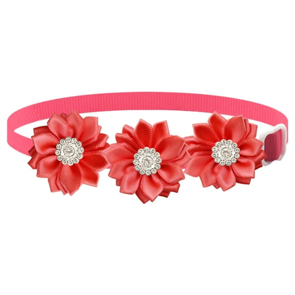 Zhuge Light Red 2-Pack Adjustable Flower Tie Collars for Pets, Festive Party Accessories for Valentine's, Wedding & Birthday (Puppy Embellishments)