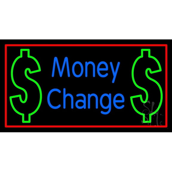 Money Change With Dollar Logo LED Neon Sign 20 x 37 - inches, Black Square Cut Acrylic Backing, with Dimmer - Bright and Premium built indoor LED Neon Sign for Defence Force.
