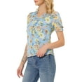 thumbnail image 4 of INSPIRE CHIC Women's Floral Ruffle V Neck Puff Short Sleeves Blouse Top, 4 of 6