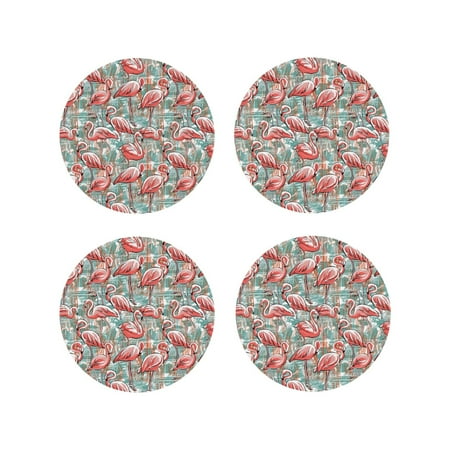 

Tideii Pink Flamingo for Leather Coasters 4 Pieces Anti-fouling and Anti-scalding Decorative Coasters Suitable for Restaurants Kitchens Coffee Shops-Round Shape