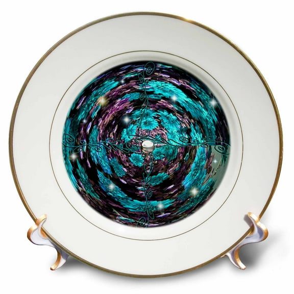3dRose, Photo creation using mums to create a soothing orb of blue and purple, 8 inch Porcelain Plate