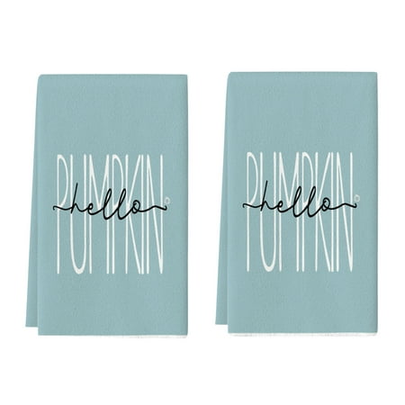 CuiLiyq Blue Eucalyptus Leaves Hello Pumpkin Fall Kitchen Towels Dish Towels 23.6 x 15.8 Farmhouse Give Thanks Decoration Hand Towels