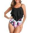 thumbnail image 2 of Seyurigaoka 2 Pcs Women’s Summer Tankini Set, Flower / Solid Color Ruffle Camisole + Printed High Waist Bikini Thong, 2 of 8