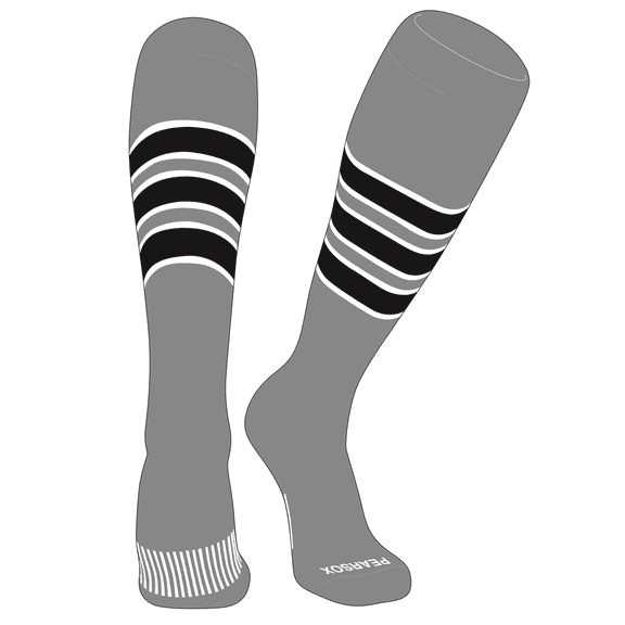 PEAR SOX Striped OTC Baseball, Softball, Football Socks (C) Silver, White, Black (XS)