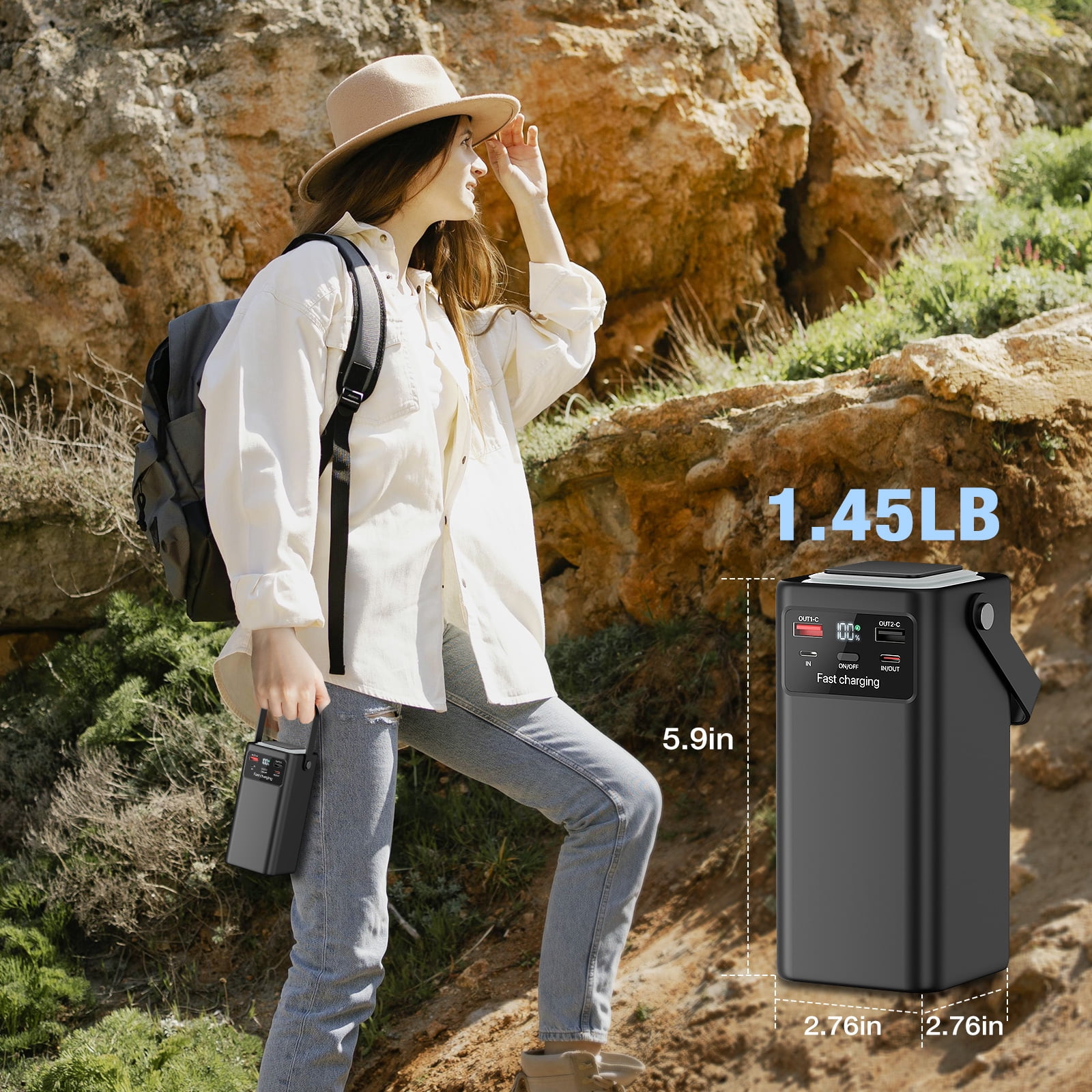 PGYOB Power Bank 27000mAh , Portable Charger with 22.5W PD/QC3.0 Fast Charging, Built-in Cables, LED & Light for Camping,Home Backup, Emergency Power,Travel