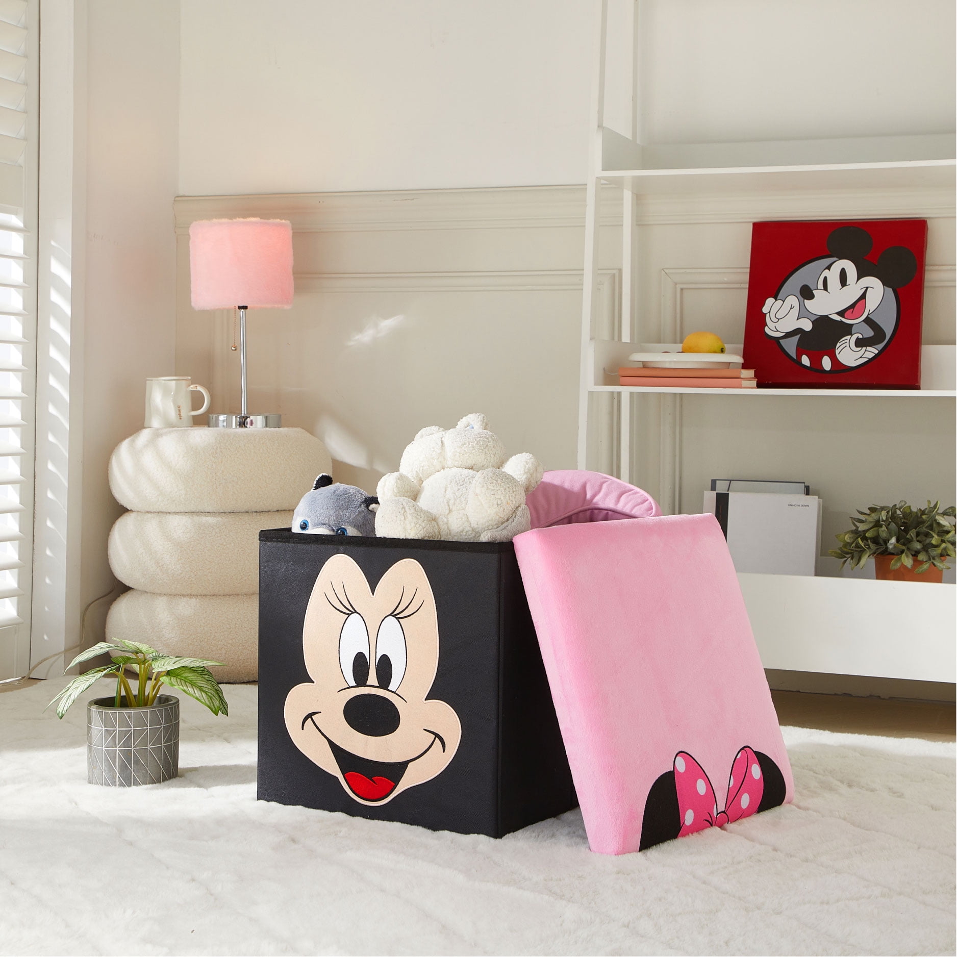 Disney Minnie Mouse Kids' Storage Ottoman, Pink, 15" x 15" x 15"