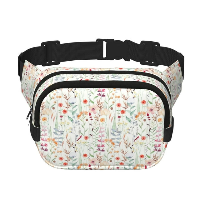Balery Wildflower Watercolor 4 Mochila Cinturón para Mujeres y Hombres, Bolsa de Cintura Impermeable de Doble Capa con Correa