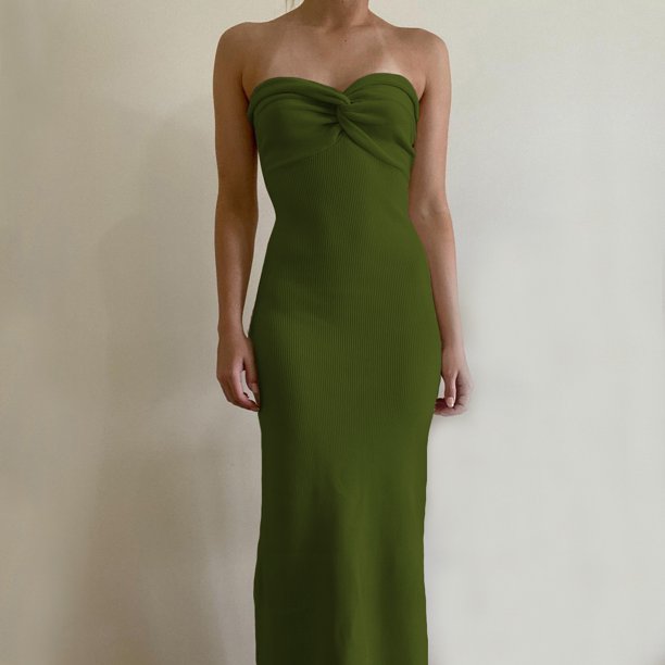 VISgogo Vestido Delgado para Mujer Color Sólido Cruzado Hombro Diseño Punto Versátil Elegante Vestido de Cóctel VISgogo moda