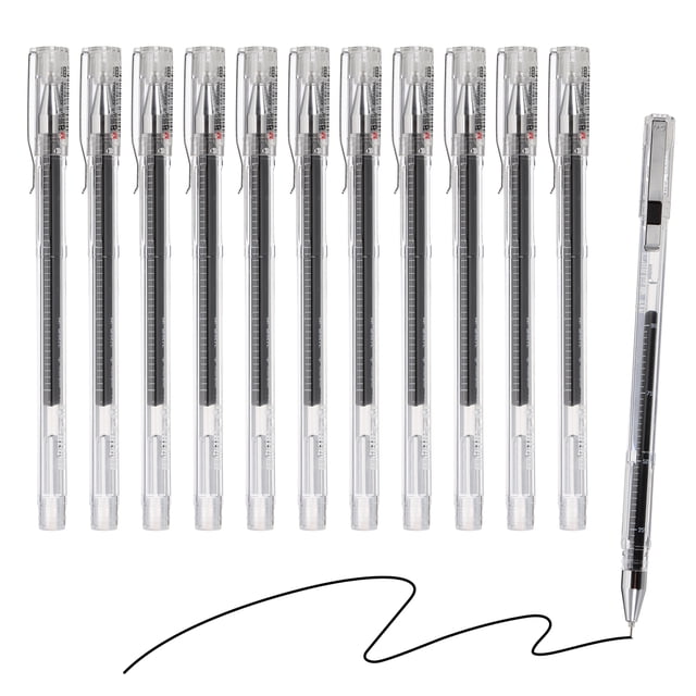 Uxcell Gel Pen Medium Point 0.5mm, 12 Pack Smooth Black Gel Ink Rollerball Pen for Home Office Writing Note Taking Journaling Business, Style 5