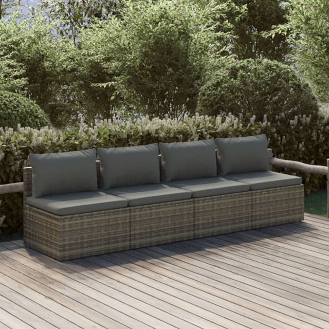 vidaXL Ensemble de Salon de Jardin 4 Pcs avec Coussins Gris Poly Rotin