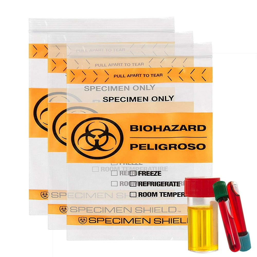 AMZ Supply Biohazard Specimen Bags, Orange and Black 8 x 10 Zip Locking Tear Thickness 2 Mil