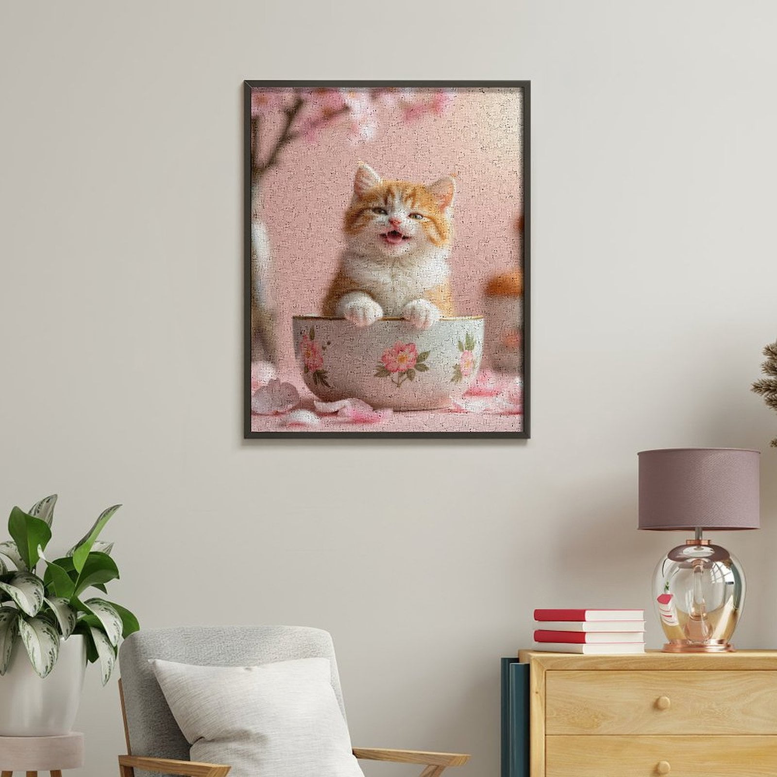 Paint By Numbers Kit for Adults Beginner - DIY Petal Kitten In Bowl Art Canvas Painting Kits for Adults, Frameless Paint By Number for Adults for Home Wall Decor 16x20 Inch