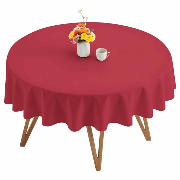 Red Round Tablecloth 60 inches Solid Color Waterproof Oil-Proof Table Cloth Round Table Cover for Holiday Party Picnic Dinner Decor Indoor and Outdoor Use