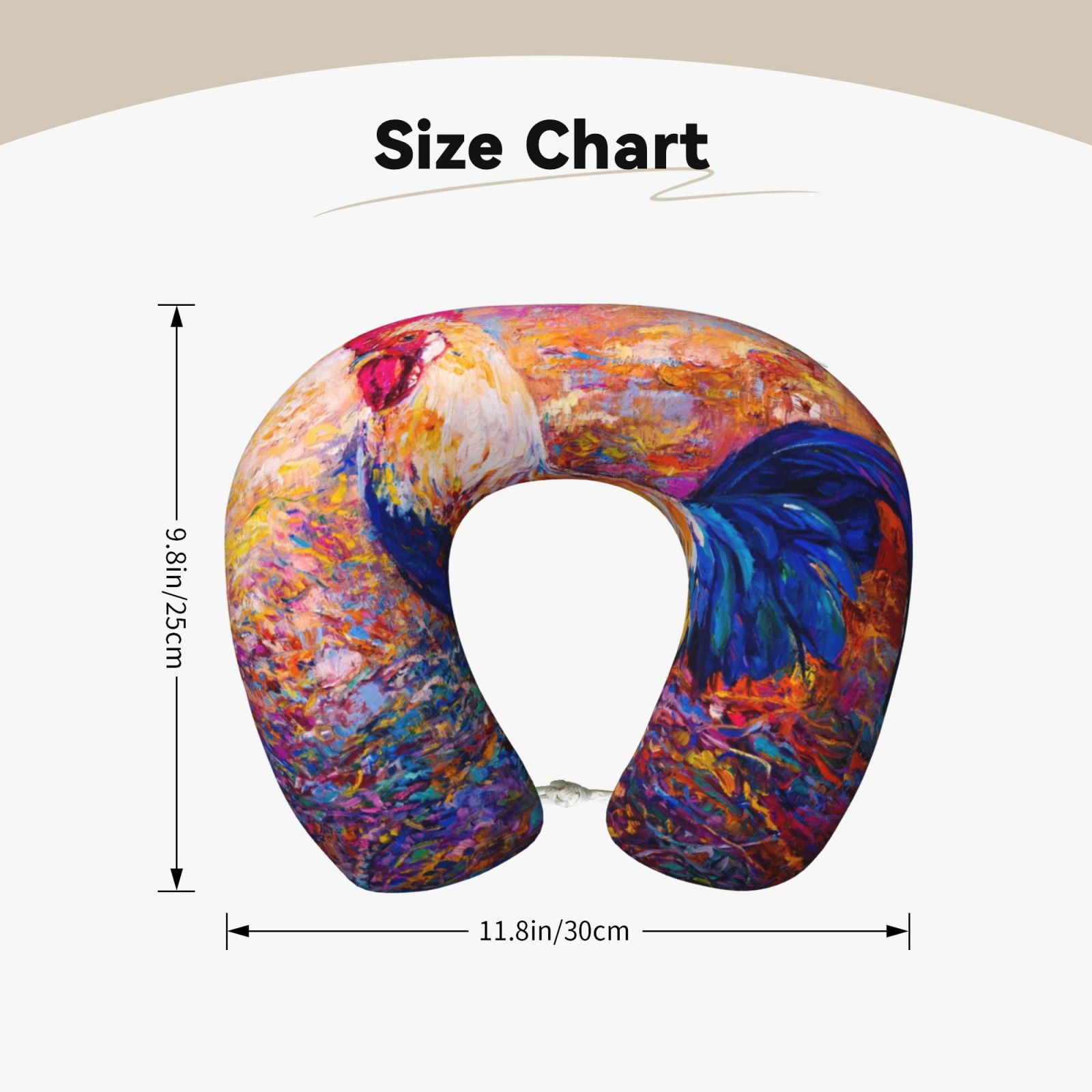 Xecao Rooster Oil Painting Print Memory Foam Cervical Neck Pillow Versatile U-Shaped Pillows for Home,Office,Camping,Travelling,Soft Washable Cover