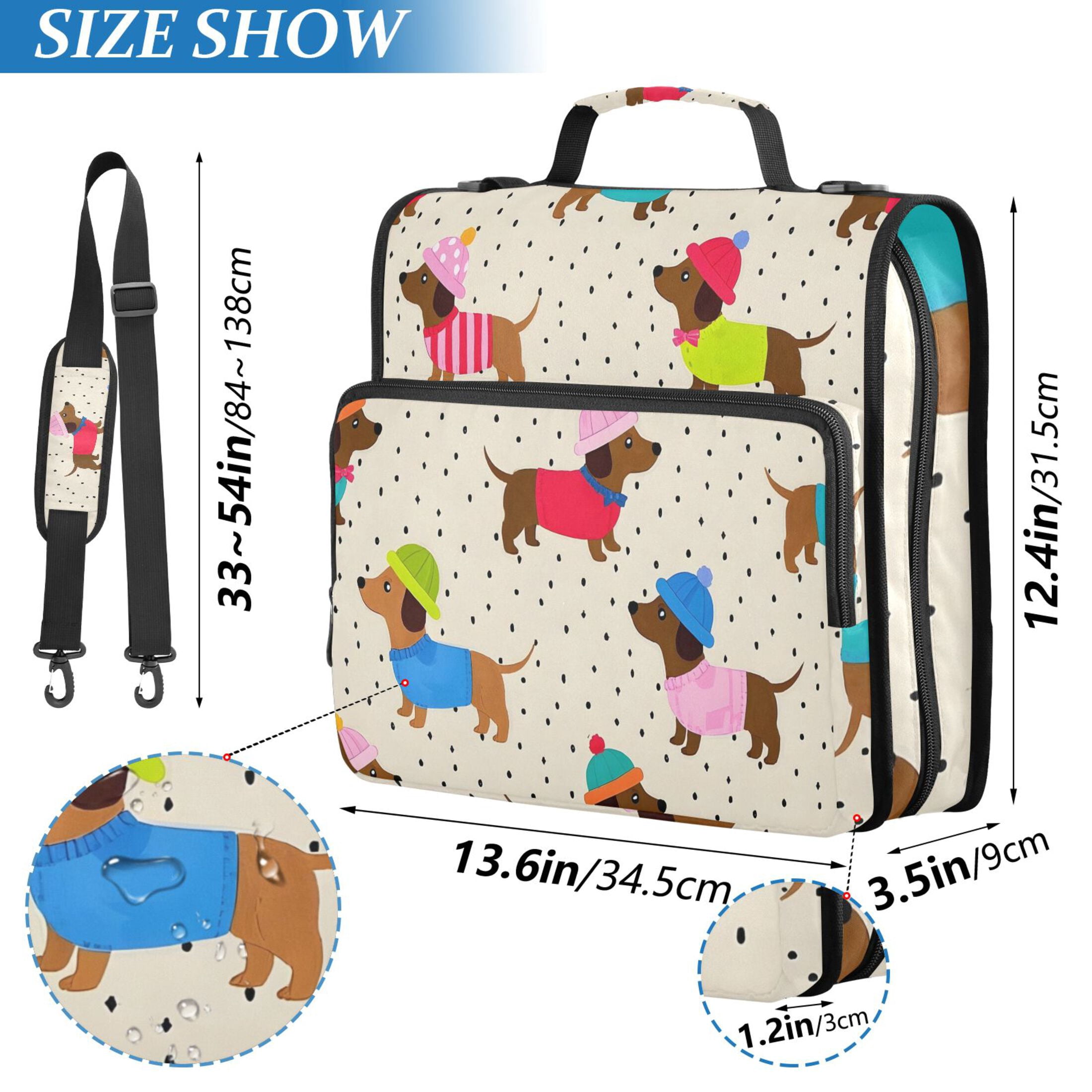 ALAZA Zipper Binder Dachshund Dog Polka Dots 3 Ring Trapper Keeper File Folder Organizer Bag