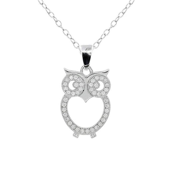 Cate & Chloe Ari 18k White Gold Plated Owl Pendant Necklace with Simulated Diamonds Gift for Women