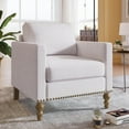 thumbnail image 3 of Accent Chair, Classic Linen Armchair with Bronze Nailhead Trim, Upholstered Single Sofa Couch with Thick Backrest and Seat Cushion, Wooden Legs Arm Chair for Living Room, Bedroom, Balcony, Beige, 3 of 7