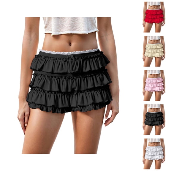 Bloomers for Women Y2k Cute Lace Bloomer Elastic Low Waist Tiered Ruffle Mini Skirt Shorts
