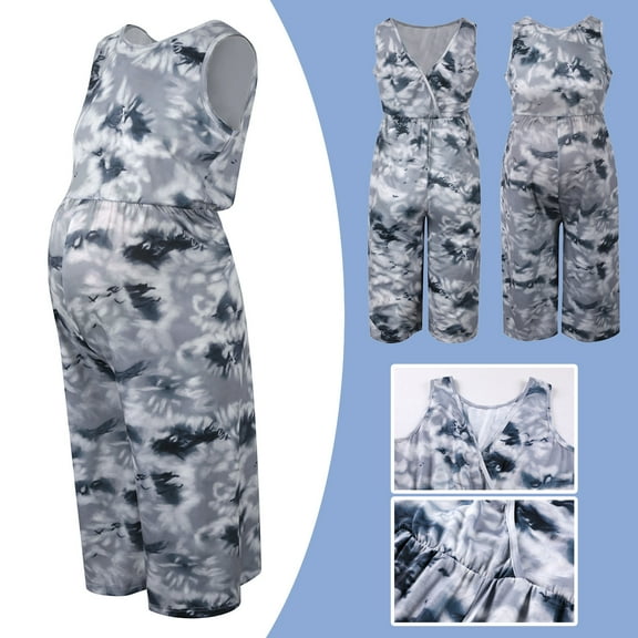 Herrnalise Pregnant Women Clothes Sleeveless Maternity Tie-dye Casual Jumpsuit Pants