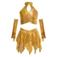 thumbnail image 2 of Haitryli Kids Girls 3 Piece Hip Hop Jazz Latin Ballroom Dance Outfits Sequins Metallic Halter Crop Tops with Skirt Gloves Set Gold 10, 2 of 7