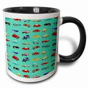 3dRose Retro Cars on Turquoise - Two Tone Black Mug, 11-ounce