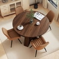 thumbnail image 4 of Hawsaiy Extendable Round to Oval Dining Table Set for 4–6, Space-Saving Wooden Table with Hidden Storage, Expandable Dining Table with Upholstered Chairs(Walnut Table+4 Brown Chairs), 4 of 10