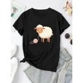 thumbnail image 2 of Women's Cute Cartoon Sheep Print Short Sleeve T-Shirt - Soft & Comfortable Casual Summer Top, Black Knit Fabric, Round Neck, Machine Washable, 2 of 6