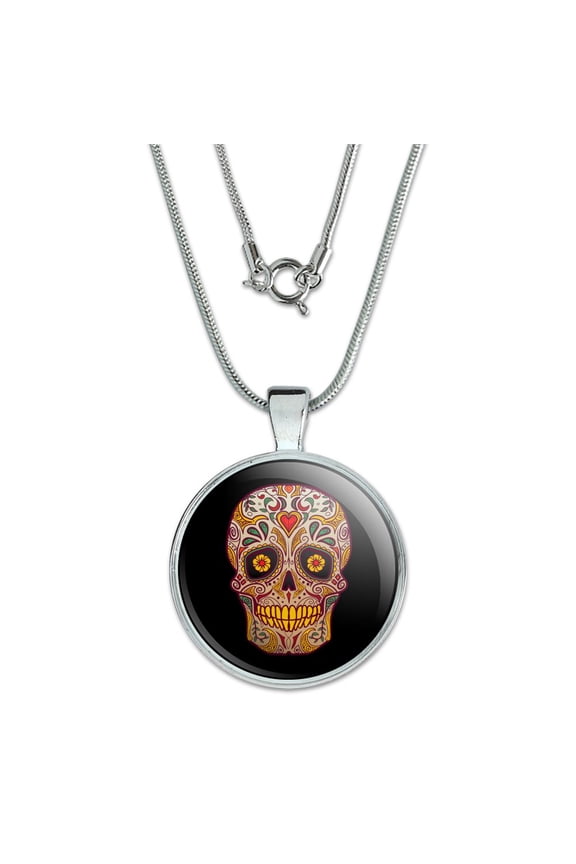 Skull Day of the Dead Southwestern 1" Pendant with Sterling Silver Plated Chain
