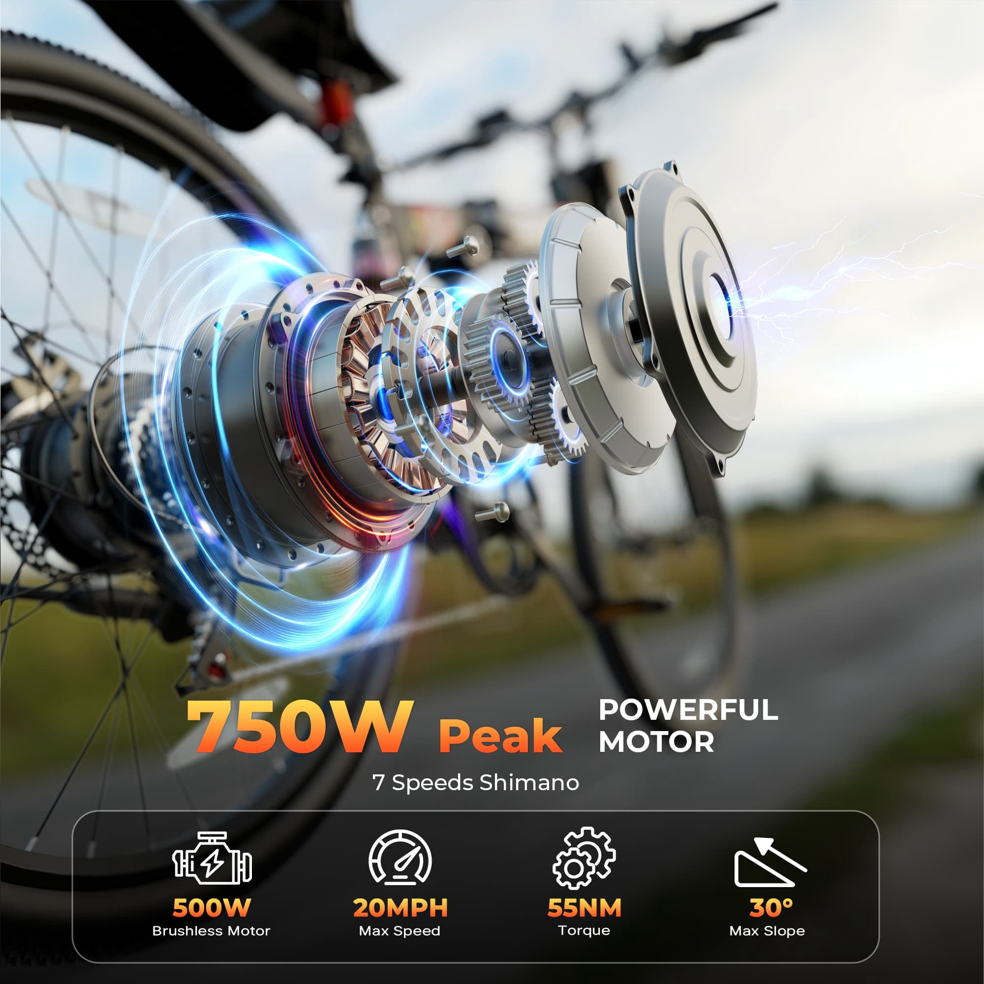 FLYRUN 26" Electric Bike,7-Speed City Bicycle for Adults,Folding Ebike with Peak 750W Motor,48V 374.4Wh Removable Battery,LCD Display,Up to 20 MPH,UL2849