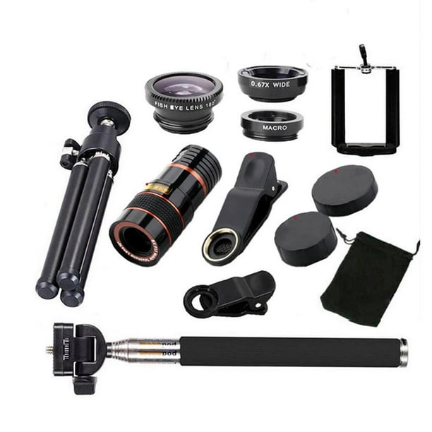 Sidaley 8X 10 en 1 trípode 12X Telescopio Gran angular Kit de lentes para teléfonos inteligentes Teléfono y Comunicación