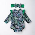 thumbnail image 4 of XIYON Baby Girls Halloween Skeleton Printed Long Sleeve Bodysuit With Headband Fly Sleeve Romper Outfit For Toddler Daily Wear Party Fashion, 4 of 9