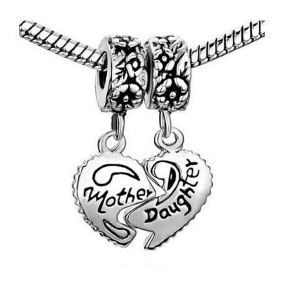 Buckets of Beads Silver 2 Piece Mother Daughter Puzzle Piece Dangle Bead Charm
