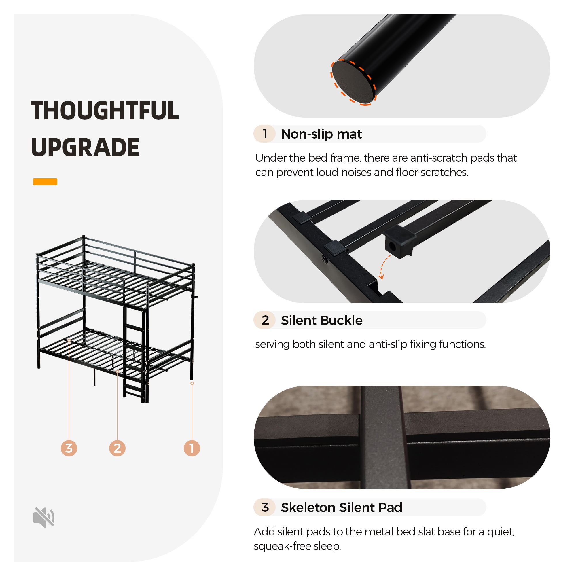 Leumius Twin Over Twin Bunk Beds,Heavy-Duty Metal Bunk Bed with Safety Guardrail & Ladder,Metal Slats Support,No Box Spring Needed,Black