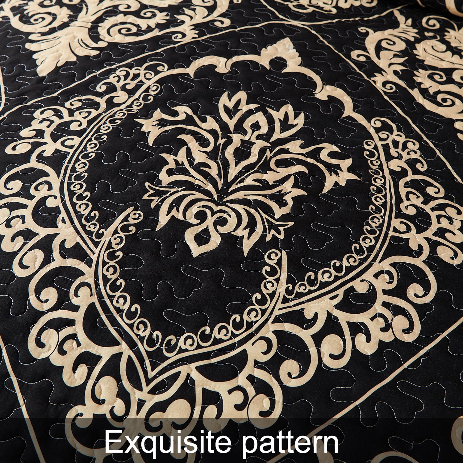 Evenhug Quilt Set 3-Piece Queen Damask Bedding Set Microfiber Floral Quilt Bedding Set With 2 Pillow Shams