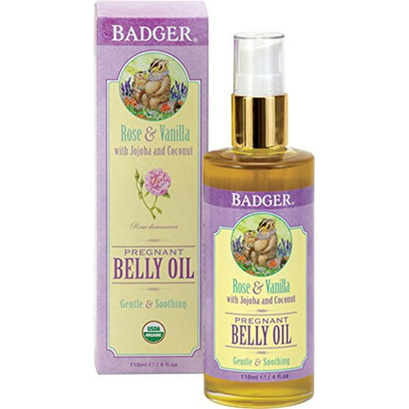 Badger Pregnant Belly Oil, Rose & Vanilla - 4 oz