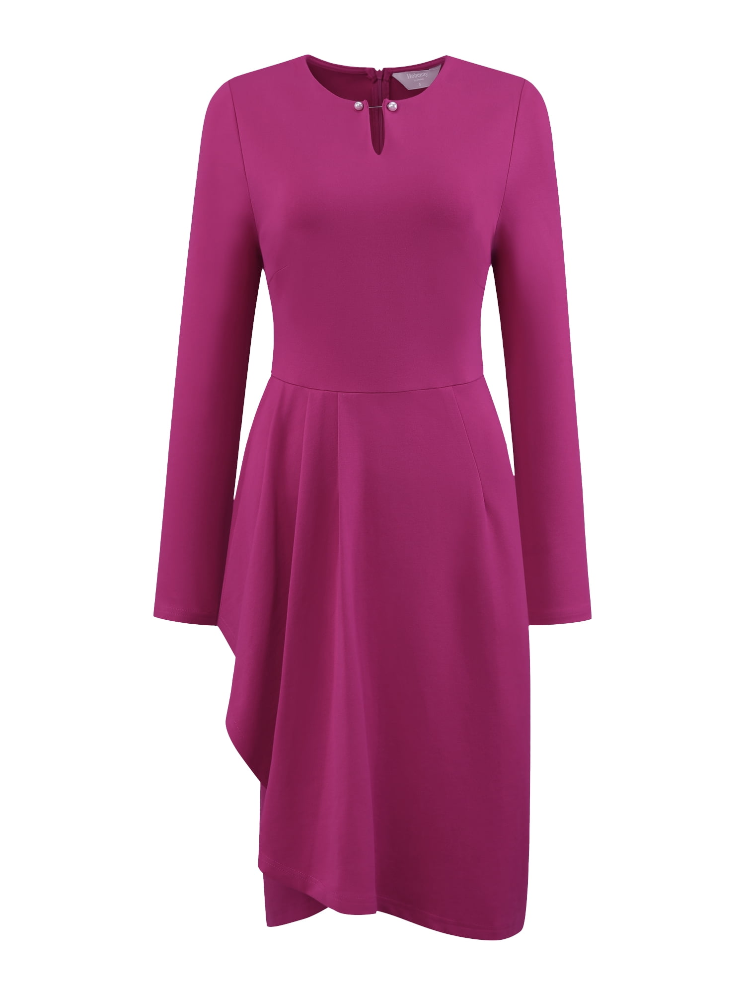DARING DIVA Ruffle Pencil V Neck Long Sleeve Bodycon Sheath Dress M Fushcia