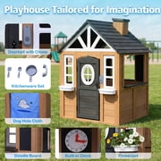 Funride Outdoor Playhouse for Kids, Wooden Playhouse with Doorbell, Phone, and Kitchen Toys, Ages 3 to 8, Wooden