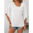 thumbnail image 6 of Dycnvjo Womens 2025 Summer 1/2 Sleeve Tunic Tops Chiffon Work Blouse V-Neck Dressy Casual Shirt White XL, 6 of 7