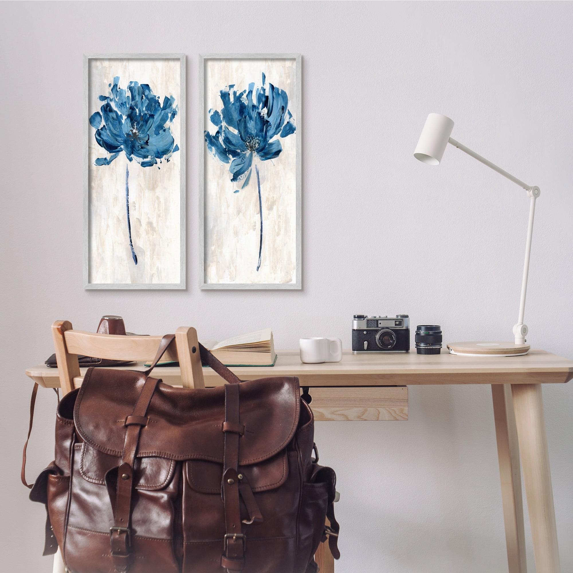 Stupell Industries Vivid Blue Abstract Flowers Rustic Florals Neutral Beige, 10 x 24, Design by Katrina Craven