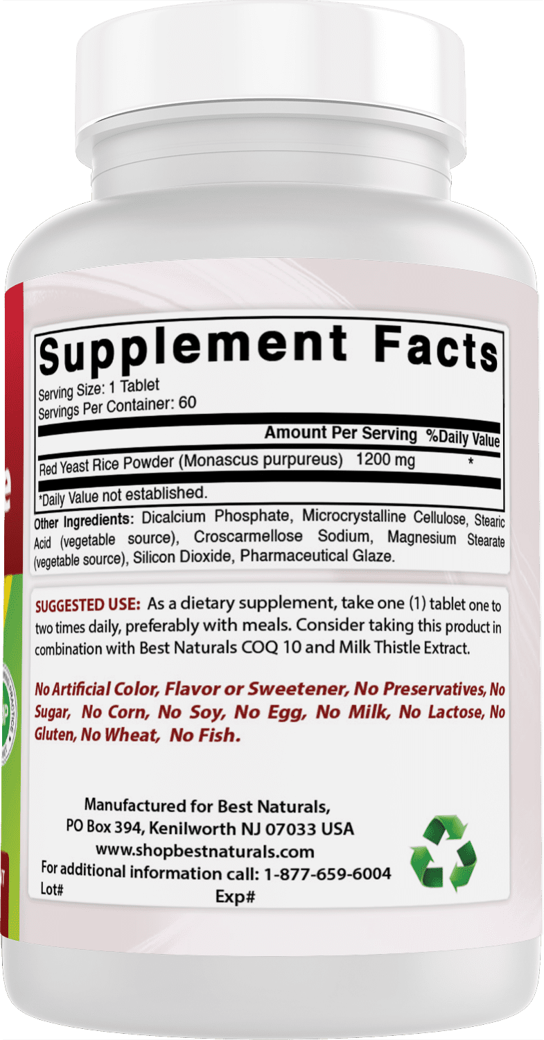 3 Pack Best Naturals Red Yeast Rice 1200 mg 60 Tablets