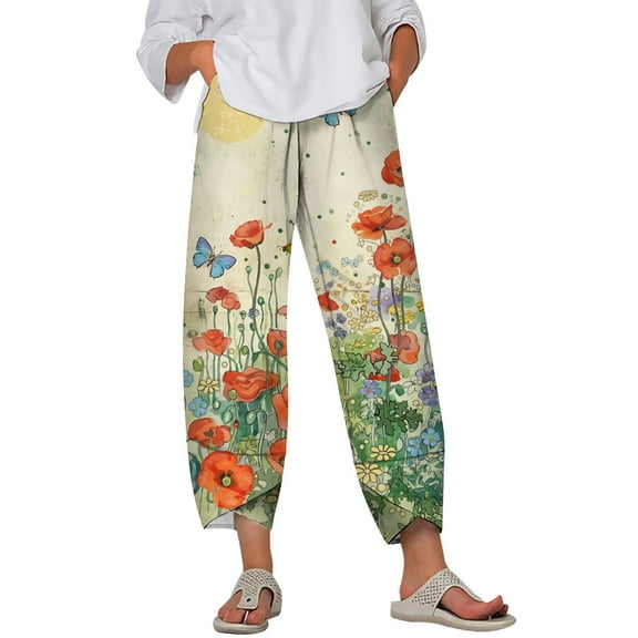 CLOOCL Floral Print Wide Leg Pants Fashion Casual Plus Size Ankle-Length Pants