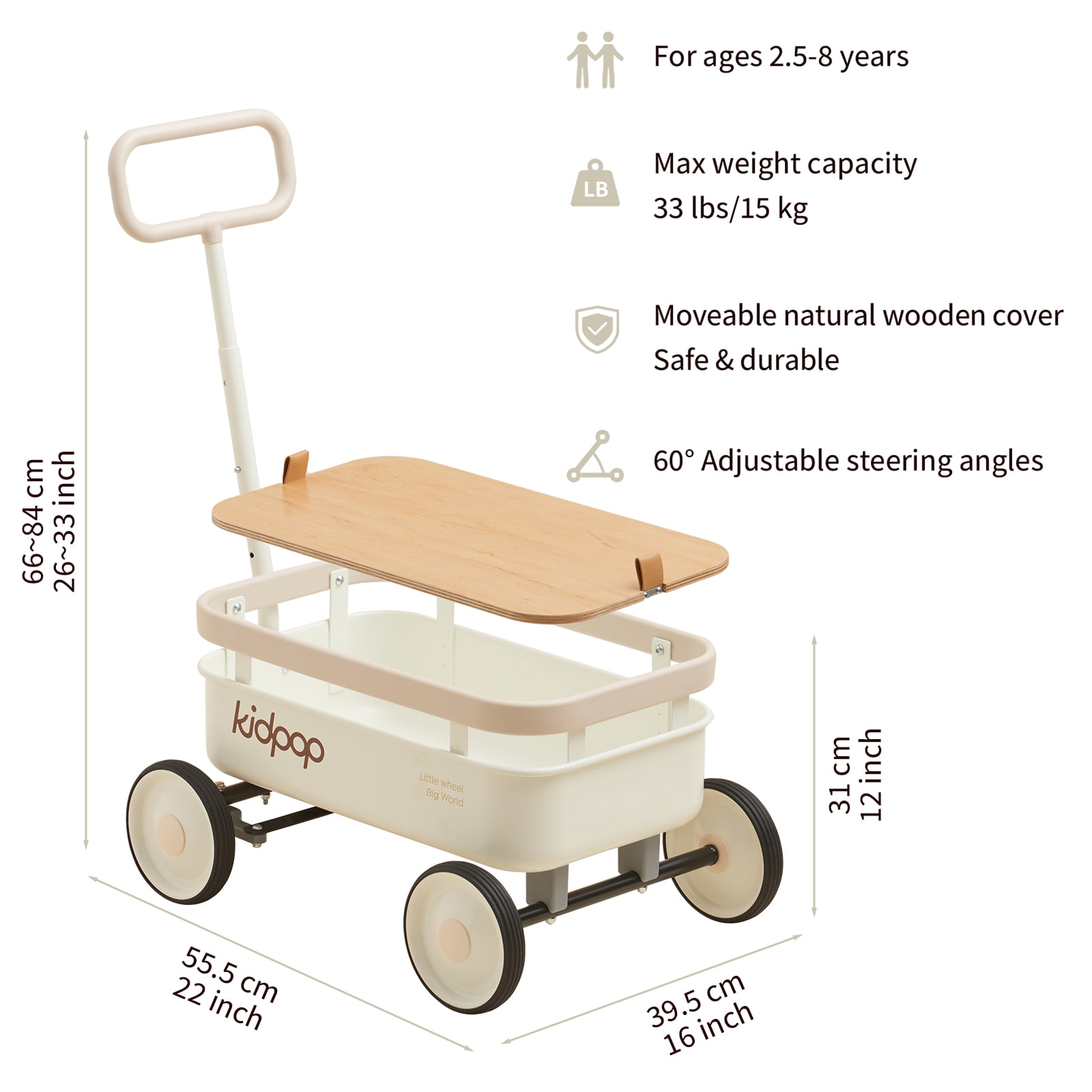 Kidpop PULA Wild 3-in-1 Kid's Pull-Along Wagon Toddlers Push Walker for 2.5-8 Years Old