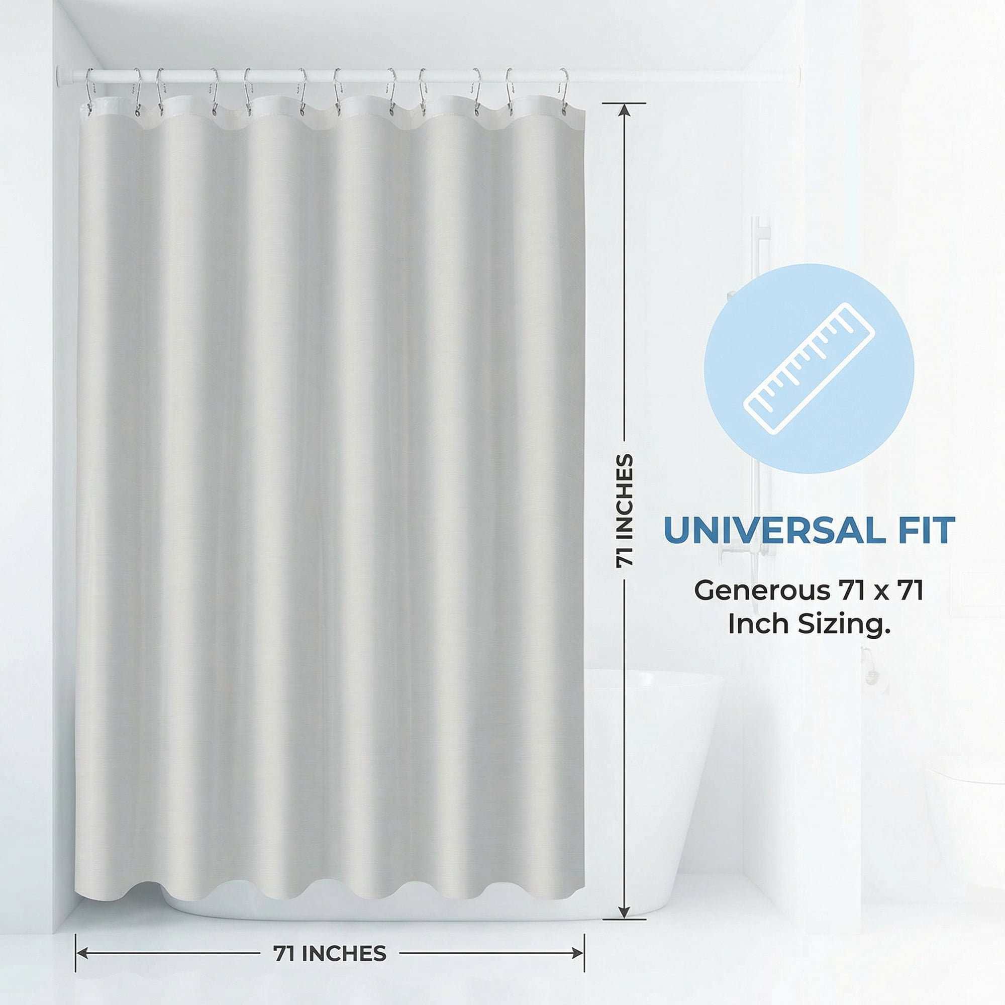Unique Bargains Semi-Transparent Waterproof Bath Curtain with 12 Hooks Grey 71"W x 71"L