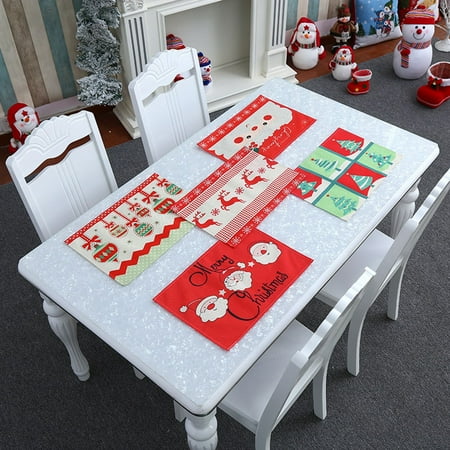 

Bright Color Festive Atmosphere Rectangle Reusable Place Pad Christmas Santa Claus Pattern Tableware Place Mat Party Sup