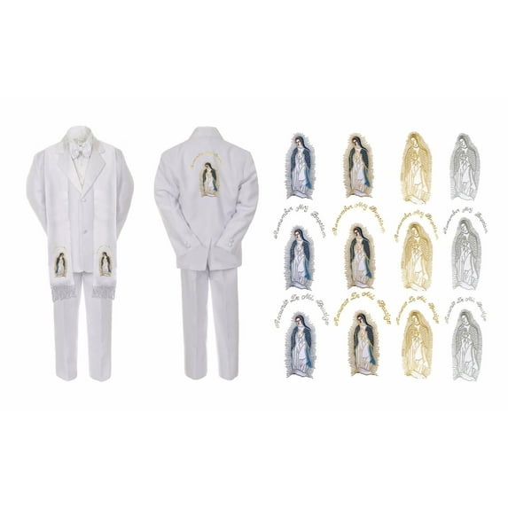 New Born Baby Boy Christening Church White Suit Mary Maria On Stole Back Sm-7
