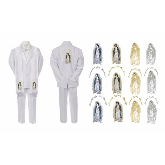 New Born Baby Boy Christening Church White Suit Mary Maria On Stole Back Sm-7