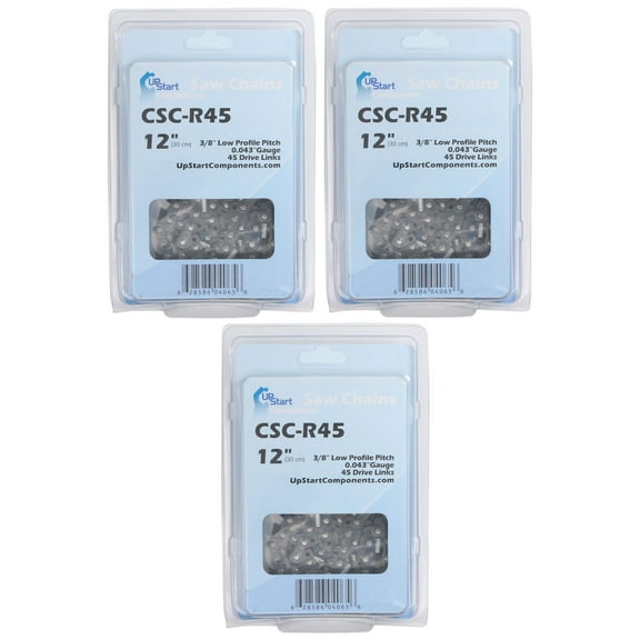 3-Pack 12-Inch Chainsaw Chain Replacement for Makita EA3500S - (12", 3/8", .043", 45 Drive Links)