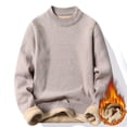 thumbnail image 2 of Wutalume Men's Solid Color Fleece-Lined Knitted Sweater for Casual Base Layer, Warm and Soft, Perfect for Everyday Comfort and Winter Style,Beige L, 2 of 4